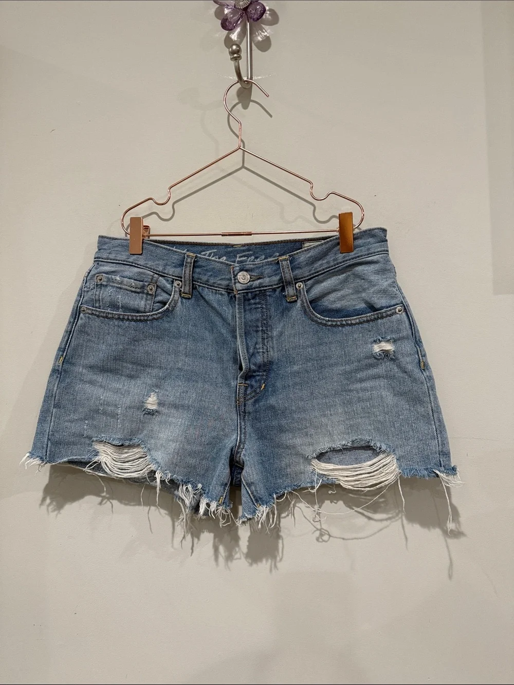 We The Free Light Blue Ripped Denim Shorts